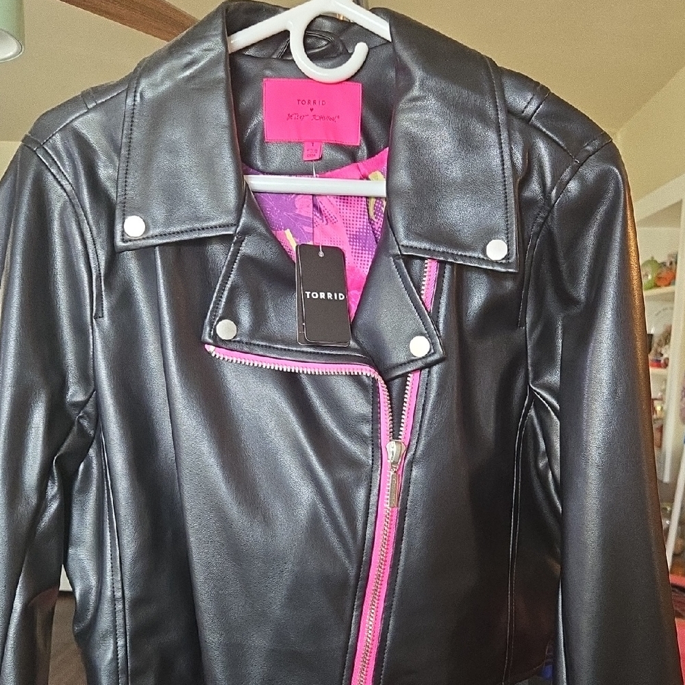 Torrid Leather Moto Jacket Black with Pink Accents
